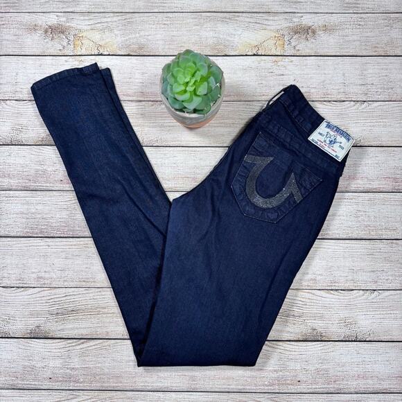 True Religion Jeans Skinny Dark Blue Wash Women's Size 26 Inseam 33 1/2" - Picture 1 of 13